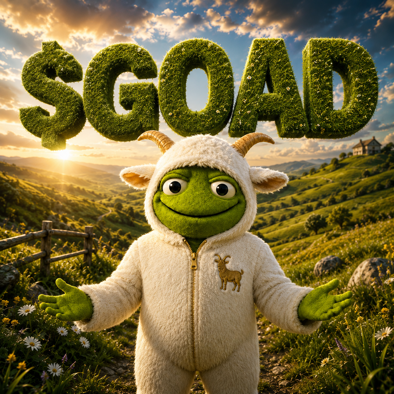 $GOAD mascot — a green toad in a fluffy white goat onesie